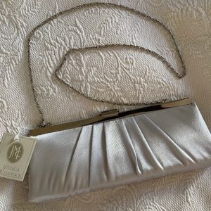 NWT Grey Satin Clutch/Shoulder Bag